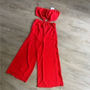Strapless key hole jumpsuit